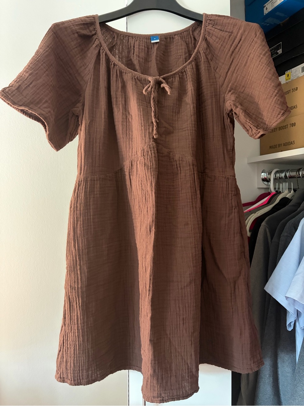 Old Navy Brown Tie-Front Gauze Babydoll Dress